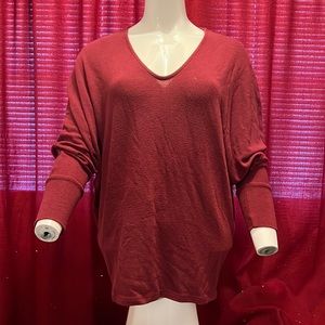 Enti oversized red lightweight ribbed cuff scoop style v-neck sweater